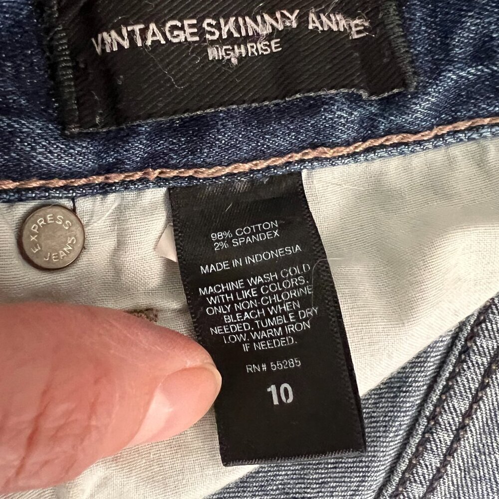 Express High‎ Rise Vintage Skinny Ankle Button Fly Blue Jeans Sz 10 - Picture 13 of 15